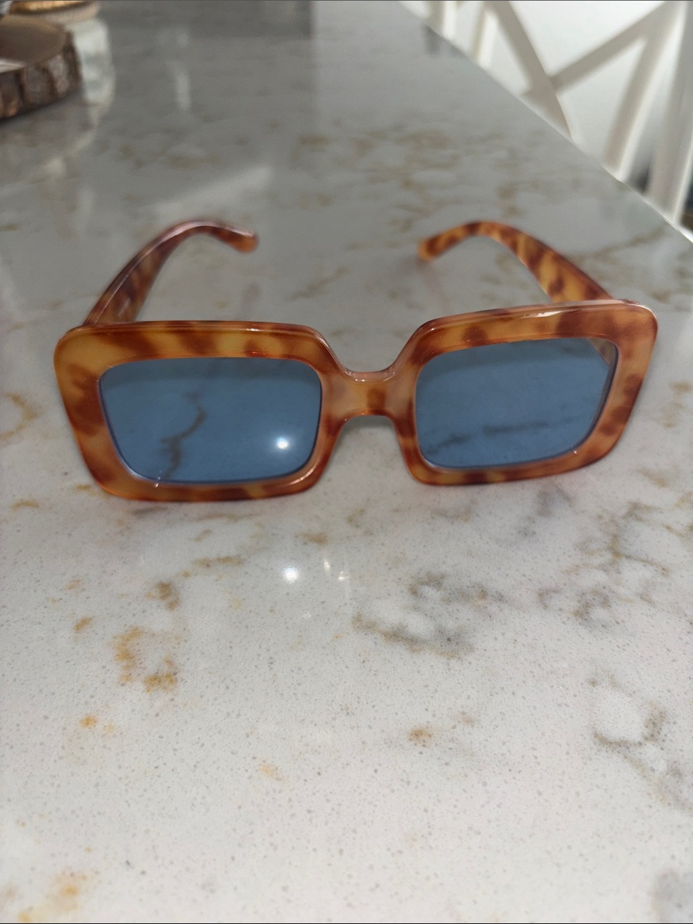 ASOS Tortoiseshell Rectangle Sunglasses with Blue Lenses